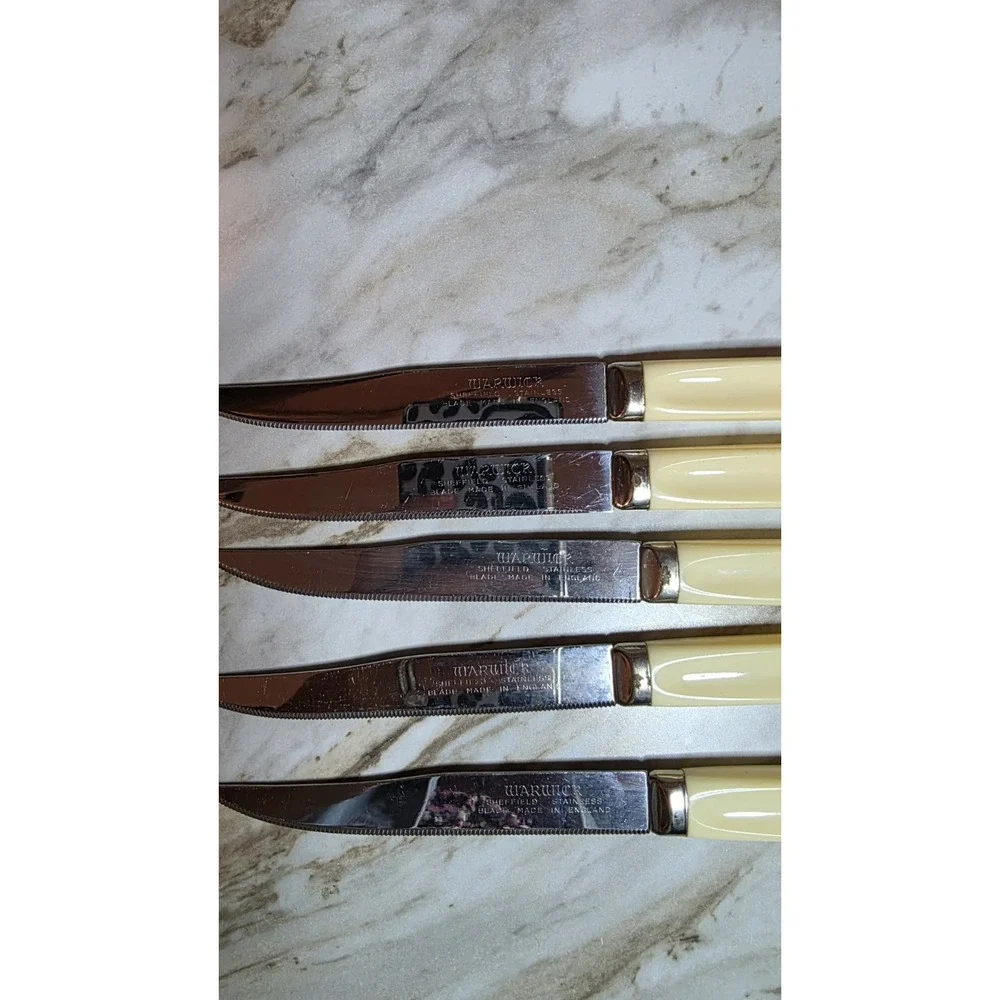 2 Sets Of 6 Warwick Stainless Sheffield English Blades Brown & Cream. 12 Total